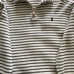 Polo by Ralph Lauren Black and Cream Striped Zip Up Sweater